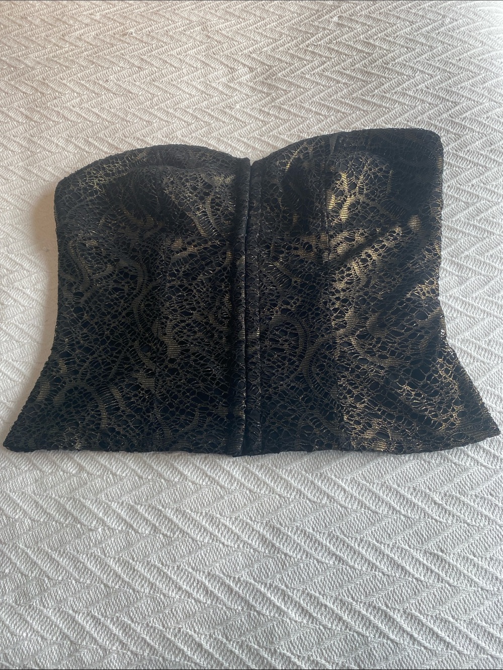 Strapless Black Lace Metallic-Accent Bustier Camisole